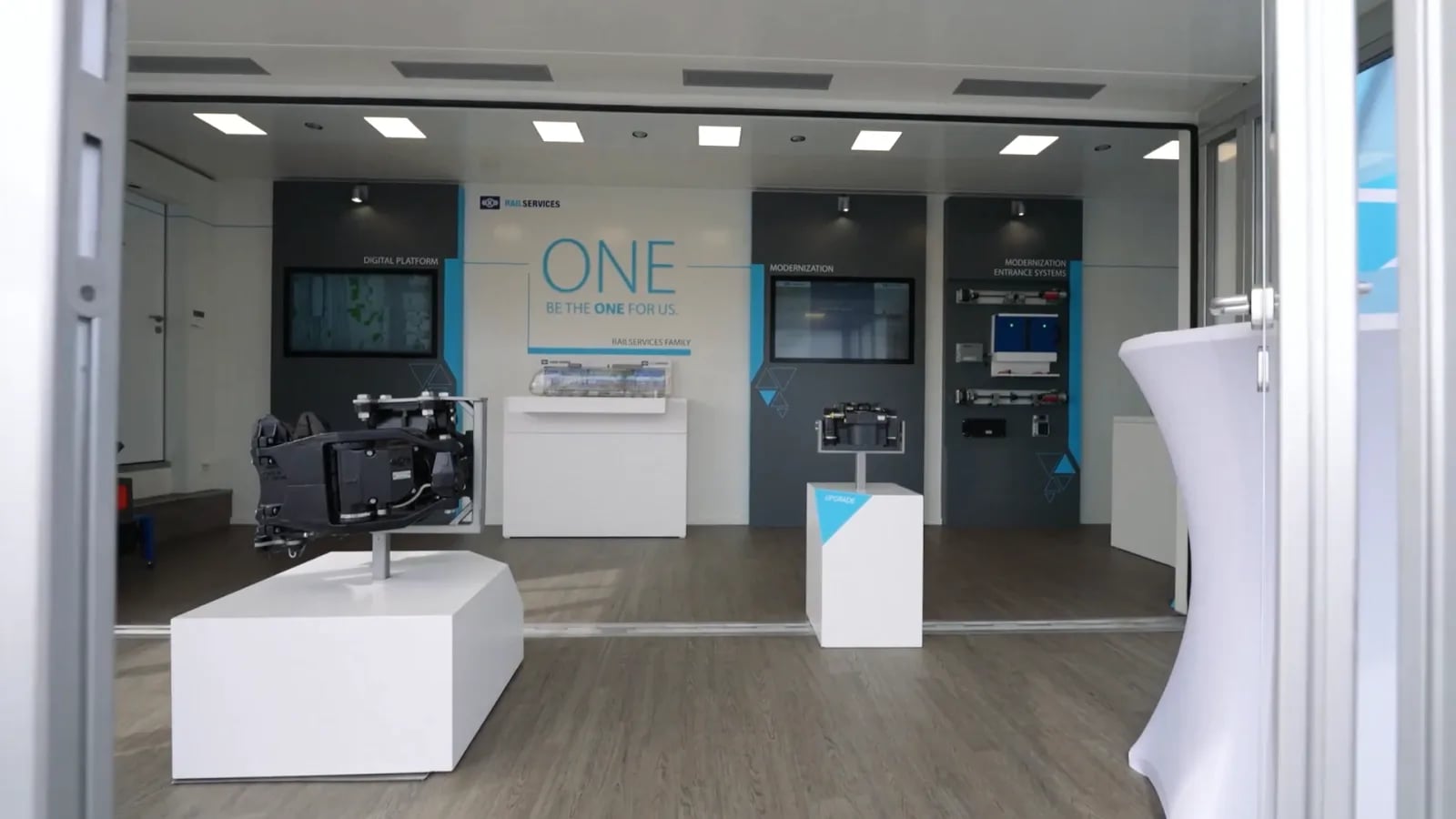 Bright showroom with exhibits in the truck
